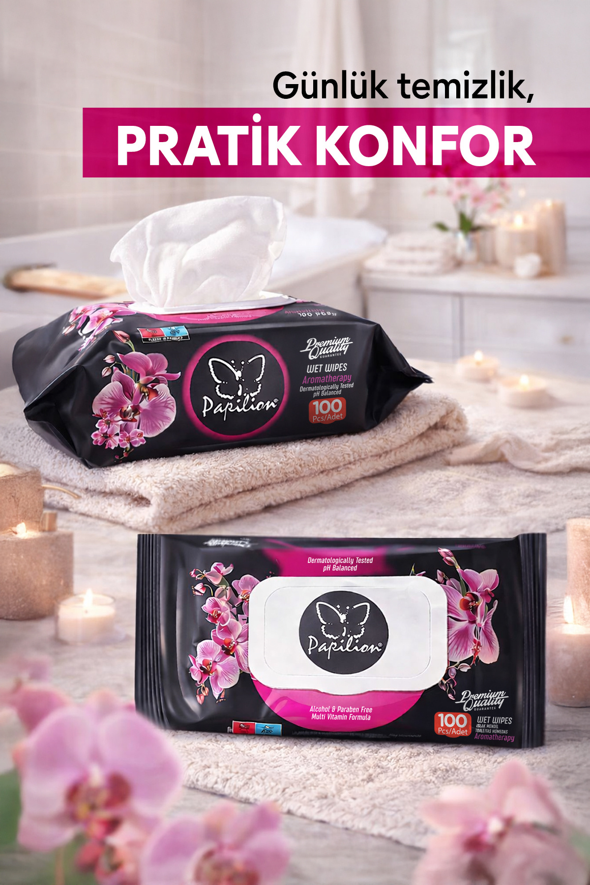 Papilion Premium Aroma Terapi Islak Mendil pH Dengeli Kokulu Ekonomik Paket 100x12 – 1200 Yaprak fotoğrafı 4 (önizleme)
