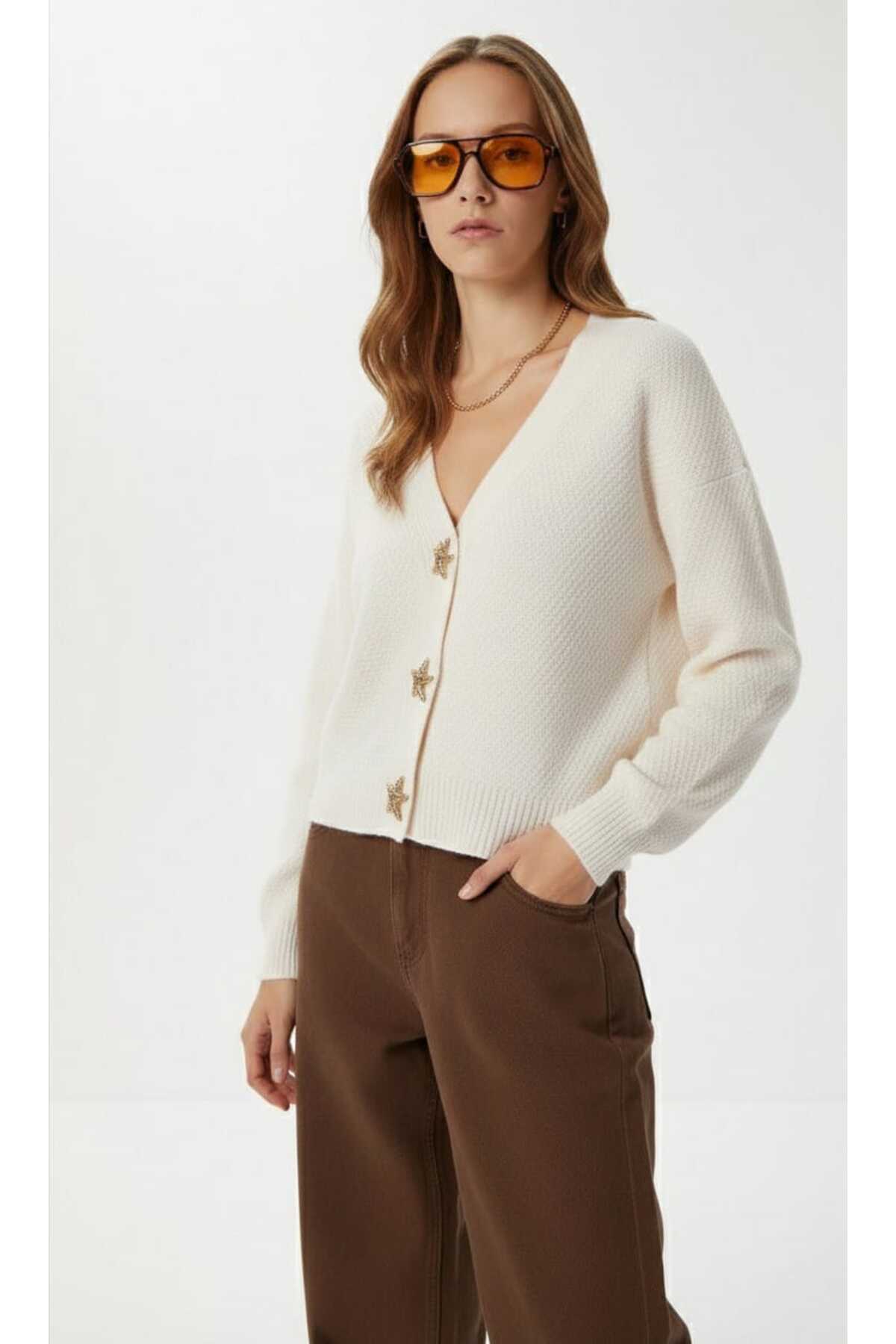 Women's Star Button Detailed Knitwear Cardigan