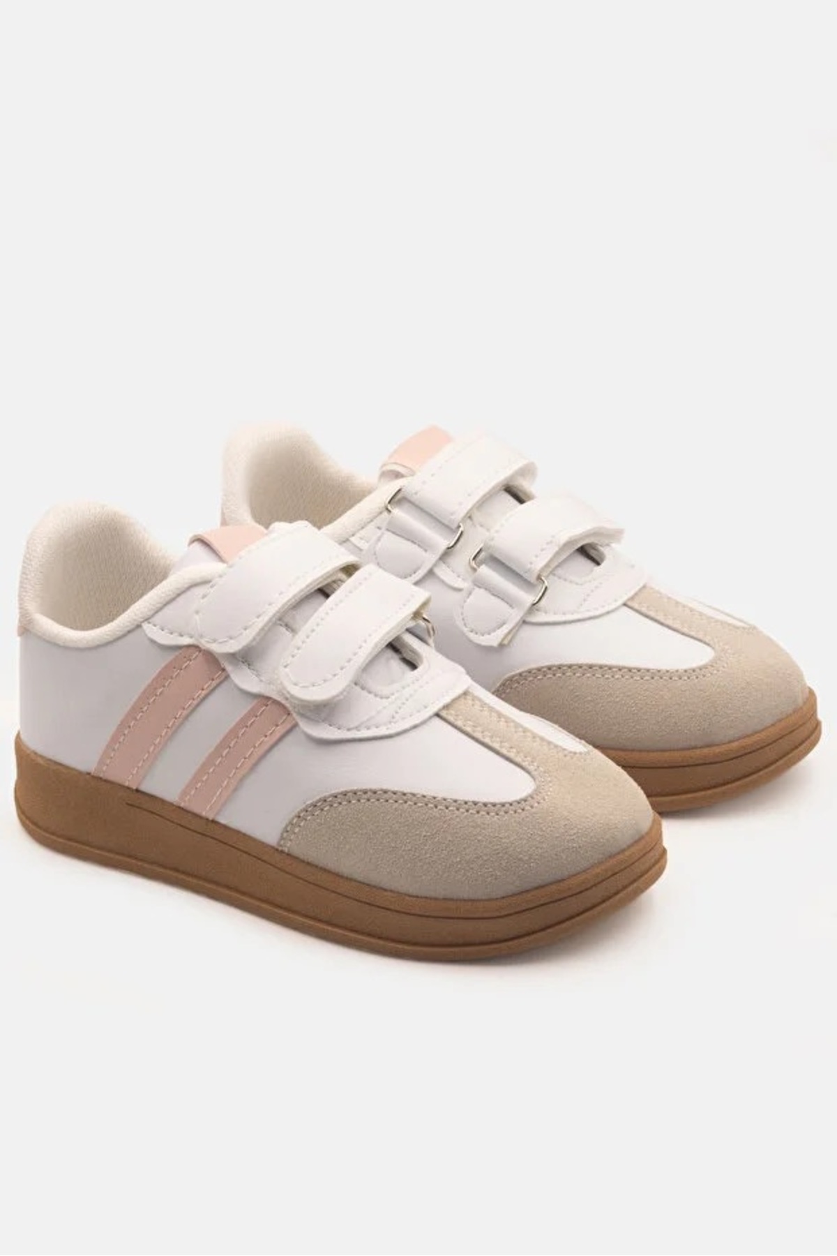 Trendova Unisex Comfortable-Soled Lightweight Stretchy Orthopedic Hook-and-Loop Daily Children's Sneakers Athletic Shoes - White-Powder Pink