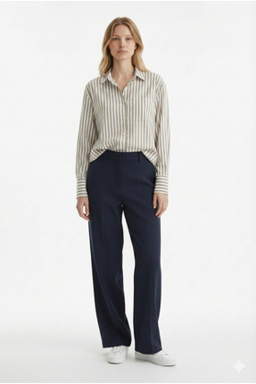 Fast Perry Krem Kahve Çizgili Oversize Kalıp Gömlek