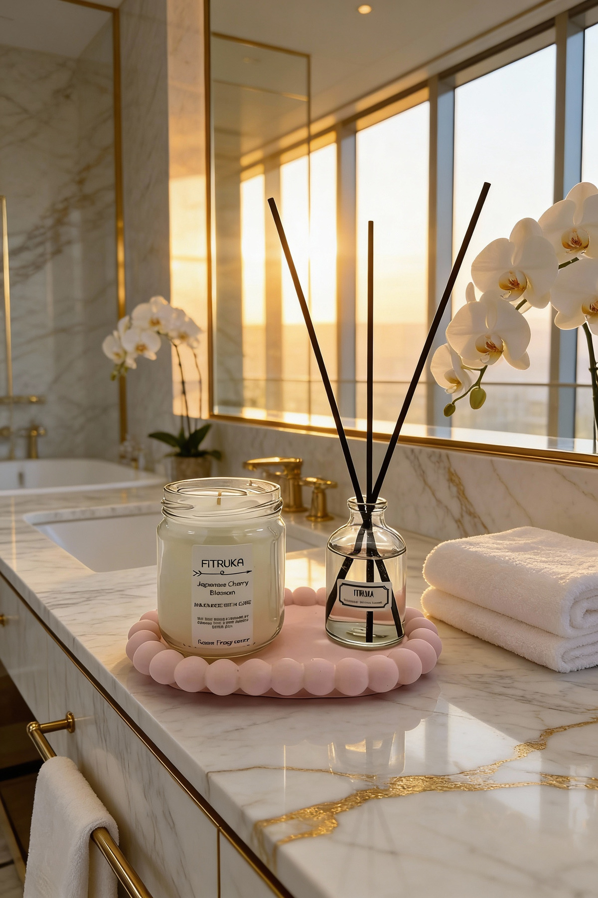 Japon Kiraz Çiçeği Kokulu Mum ve Oda Kokusu, Özel Tepsili Figürlü Cam Kavanoz