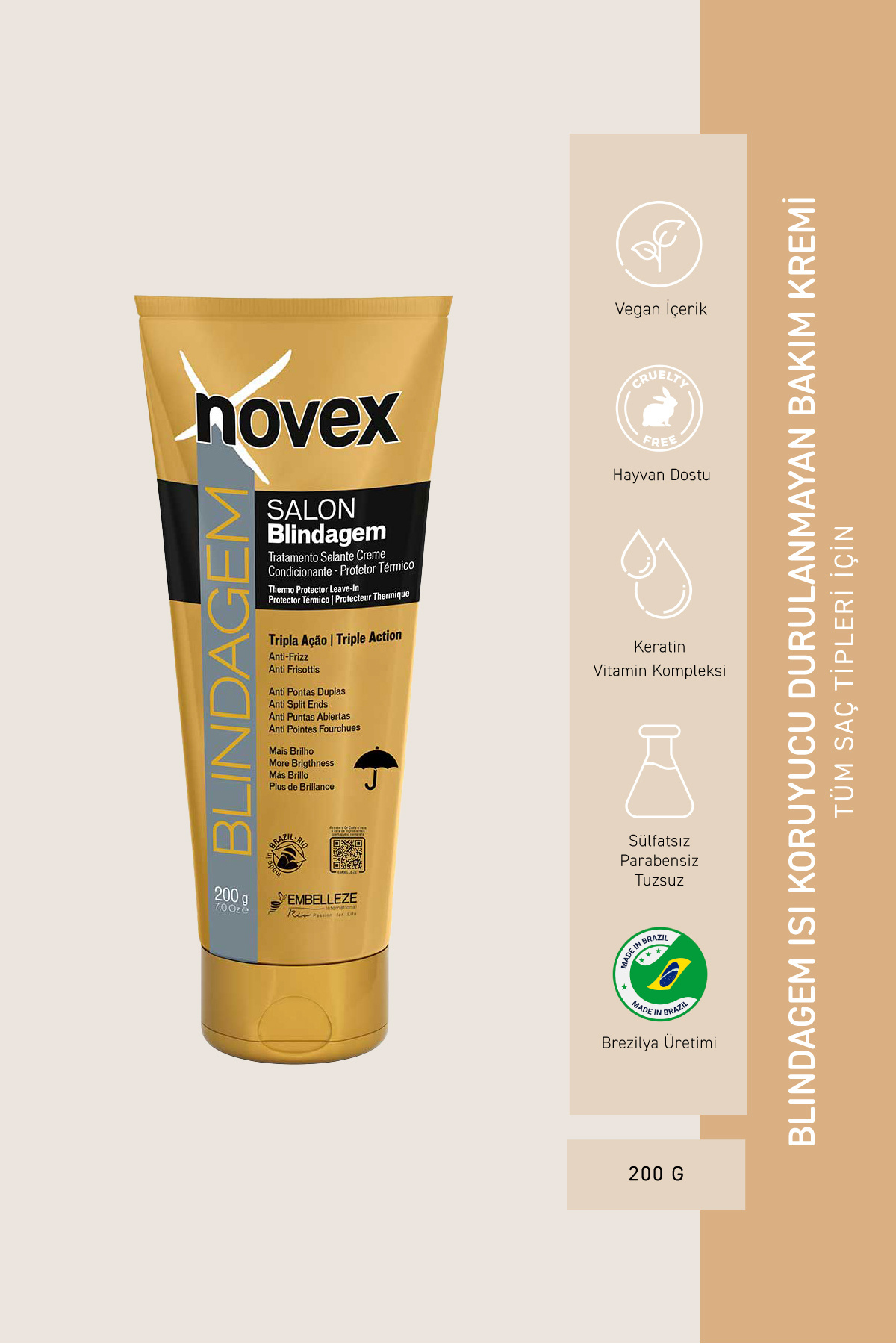 NOVEX Blindagem Isı Koruyucu ve Elektriklenme Karşıtı Durulanmayan Bakım Kremi 200g - Fiyatı, Yorumları