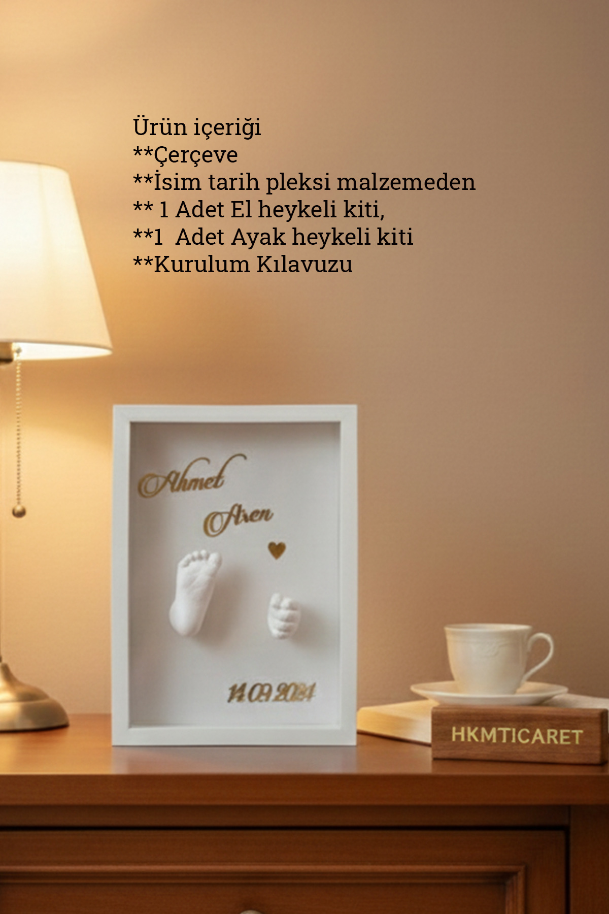 3D Baby Hand Foot Sculpture Set Named 25x35Cm and White Deep Memory Frame