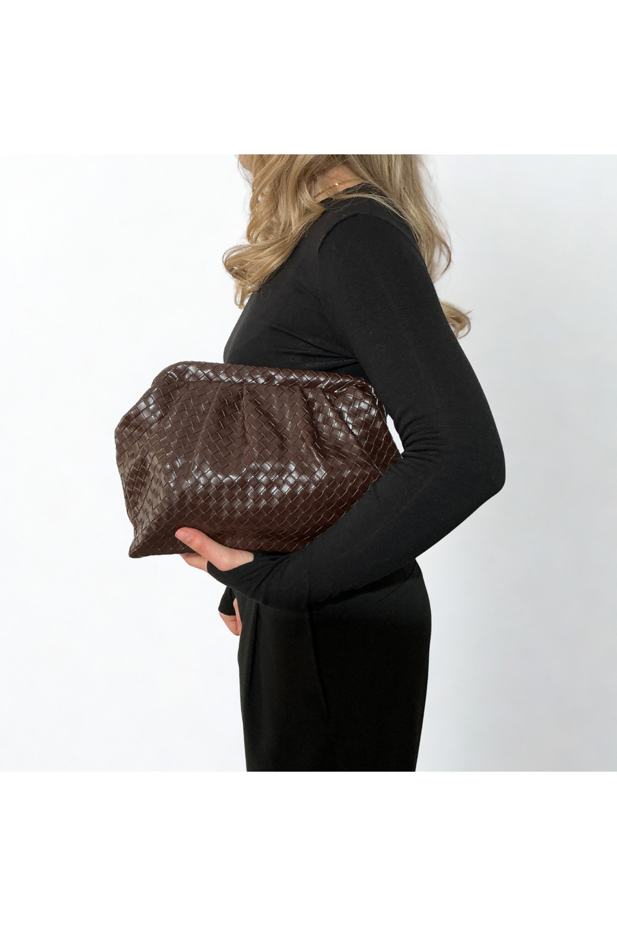 yako Valerina Örgü Dokulu Clutch Çanta, Çapraz Askılı Kadın Omuz Çantası (23×38×10 cm)