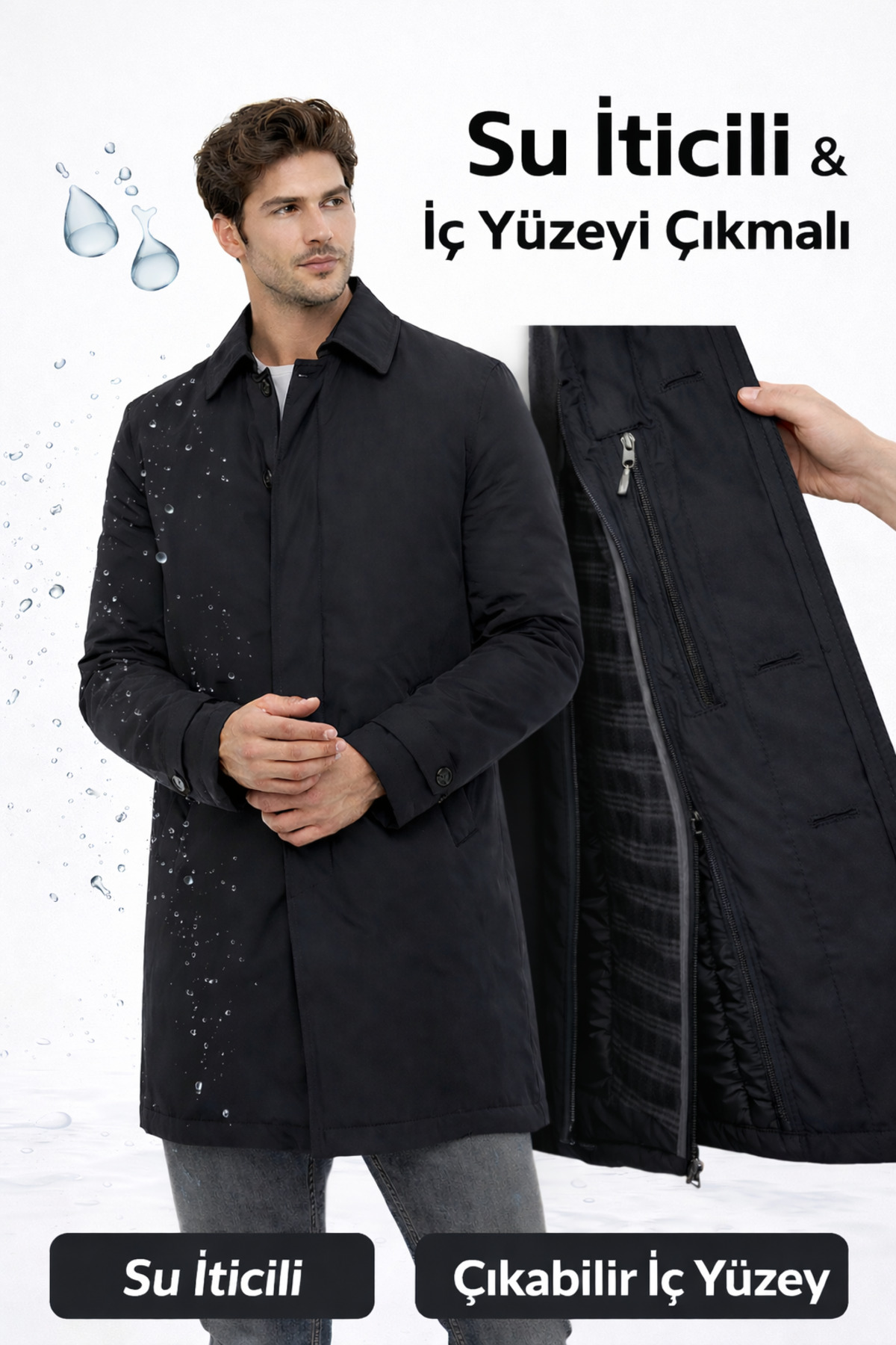 COMPİERE Slim Fit Içi Çıkmalı Su Iticili Trençkot Pardesü görsel 8
