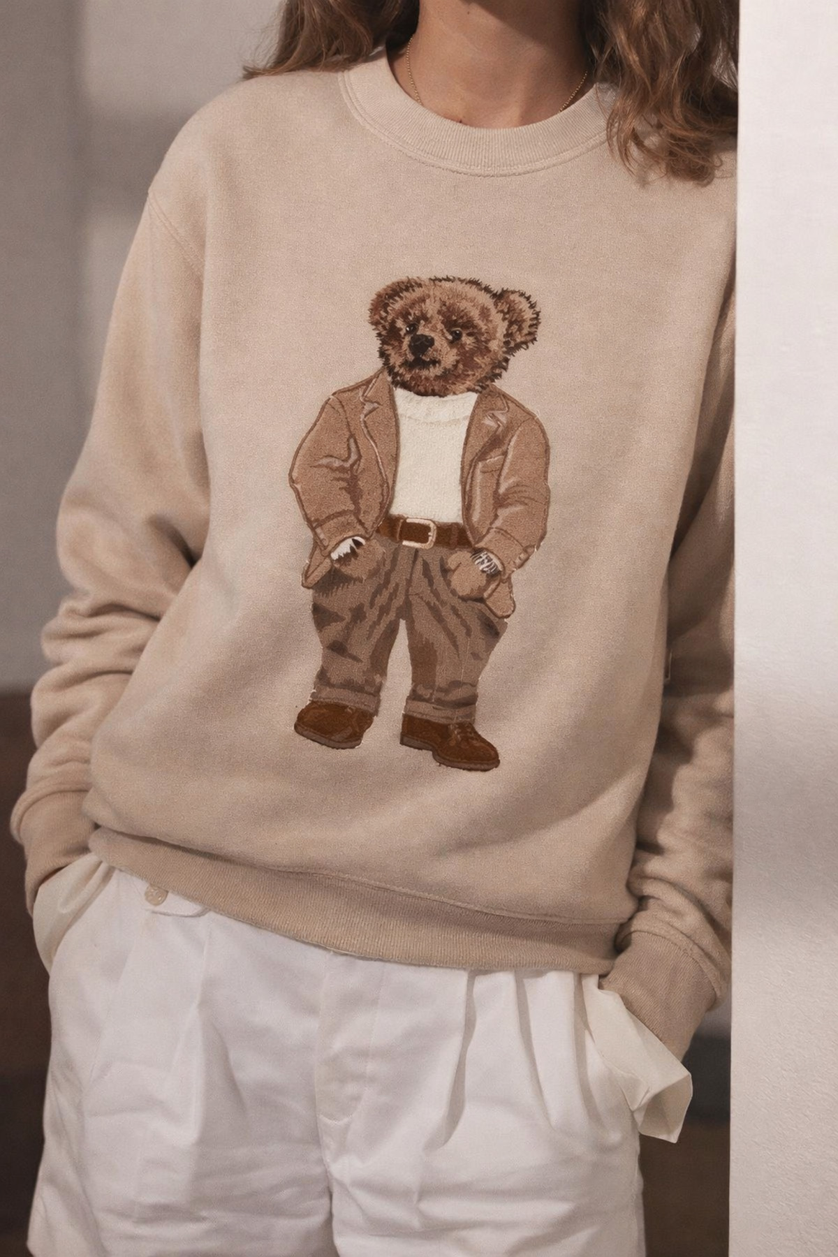 Jose Clothing Дамски пуловер с дълъг ръкав и поло яка в цвят екрю