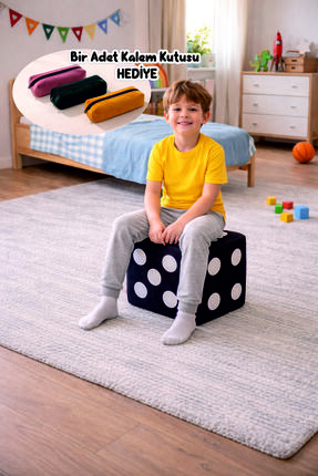 berjeriX Zar Puf Siyah Küp Minder Siyah Beyaz Dekor Çocuk Pufu