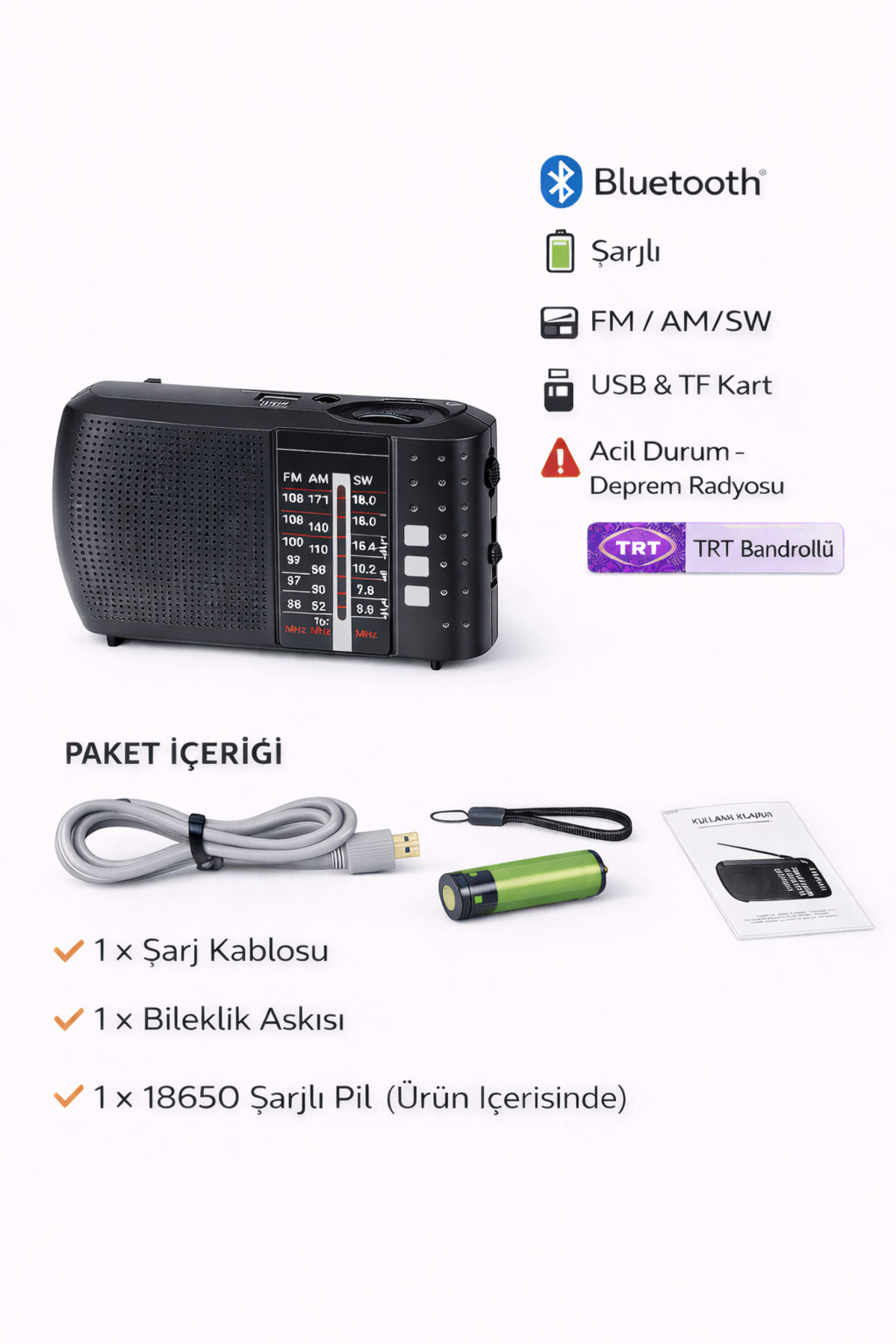 ICF8BT Rechargeable Pocket Radio with Bluetooth | FM AM SW | USB TF Card | Emergency & Earthquake Radio