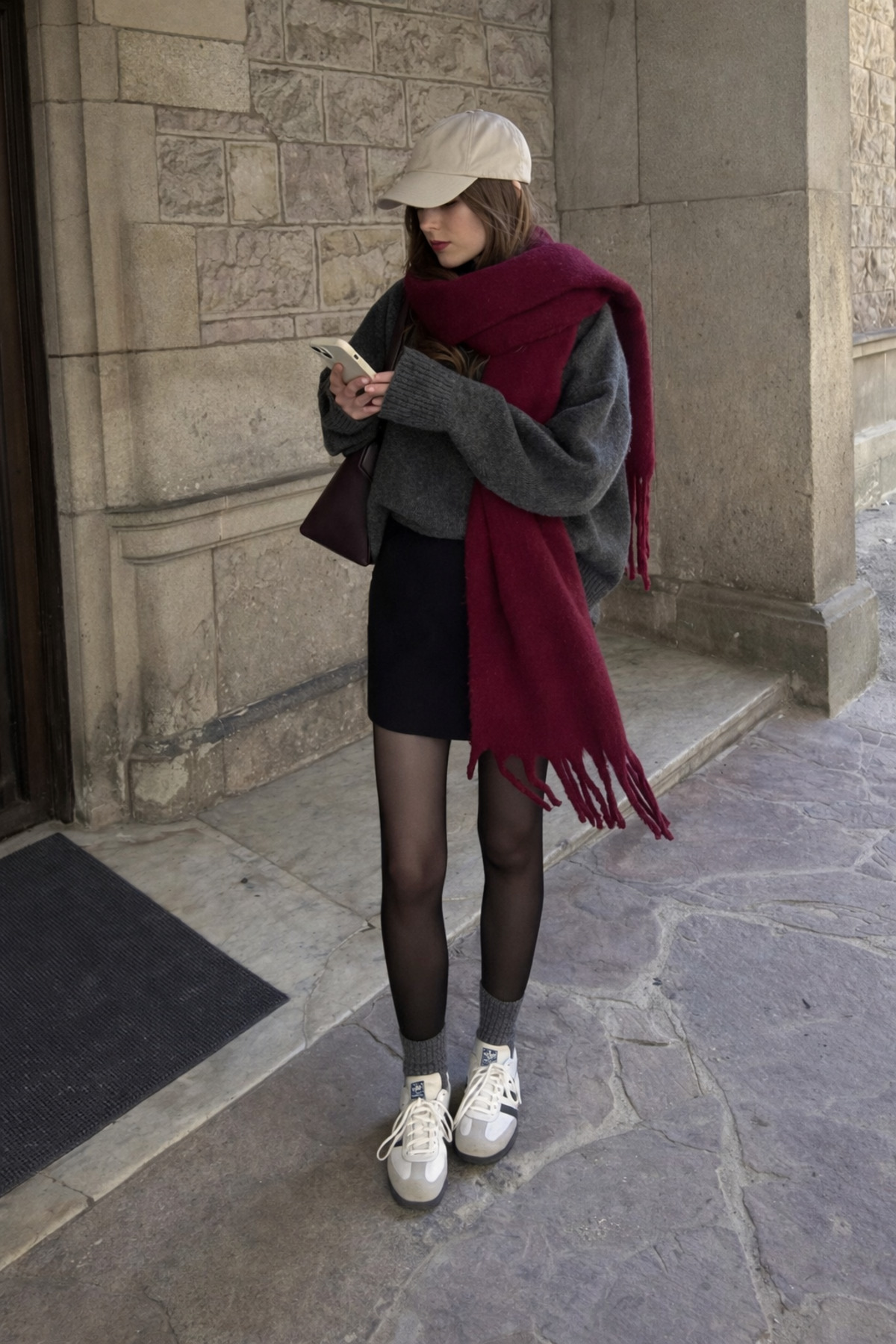 Wega Moda  İthal Puffy Cherry Atkı Şal Omuz Şalı - Büklümlü Atkı Şal - Puffy Cherry Yumuşak Omuz Şalı - Bordo