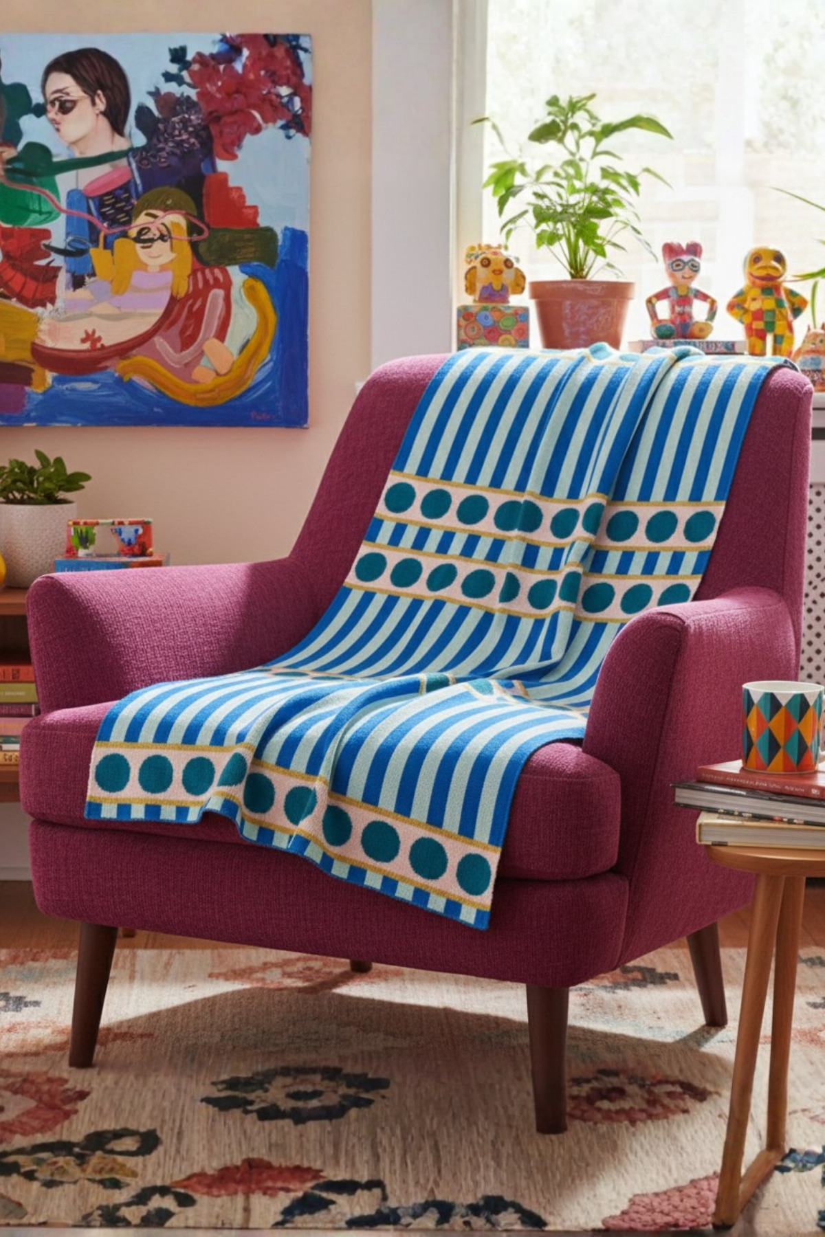Geometric Patterned Modern Knitwear Blanket / Soft Textured Seat Cover and TV Blanket (130×170)