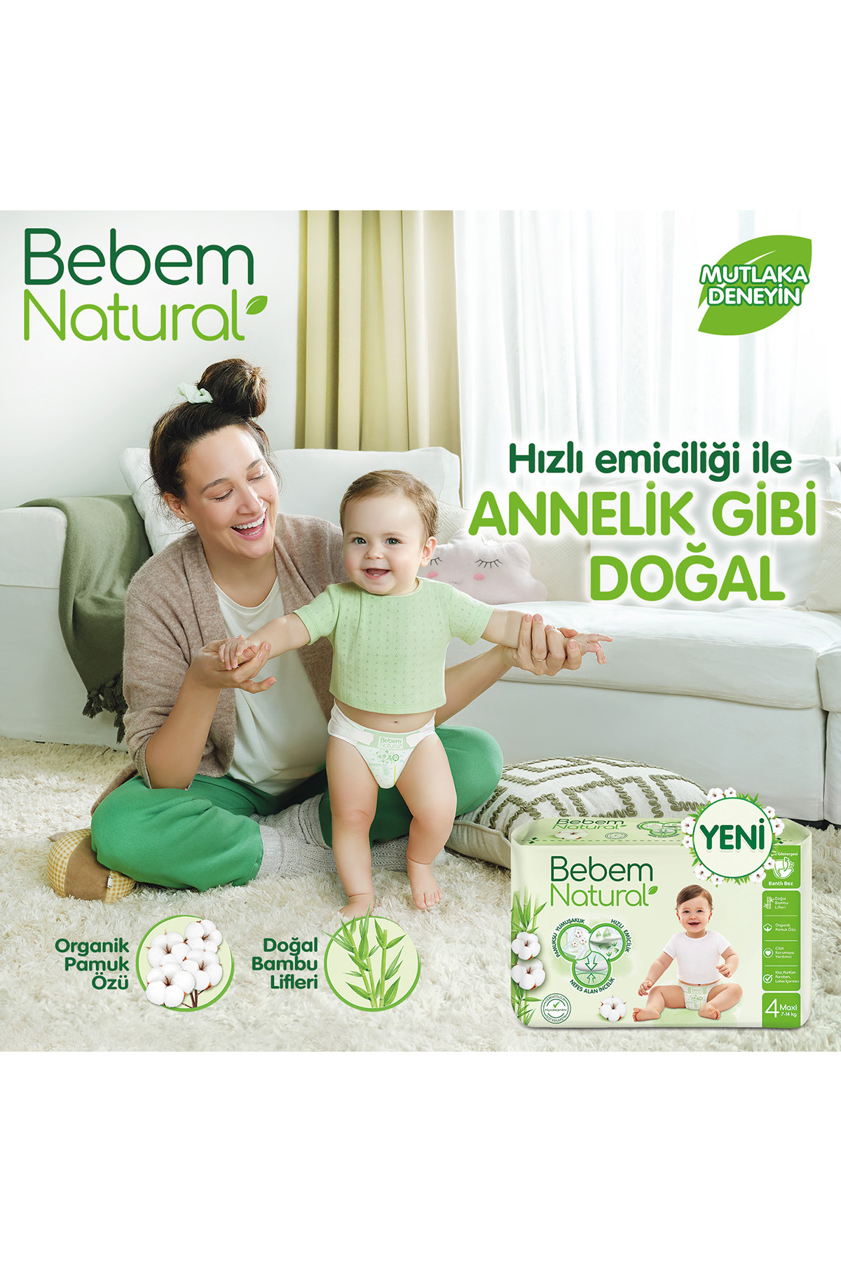 Bebem Natural Bebek Bezi 2 Beden Mini Aylık Fırsat Paketi 210 Adet fotoğrafı 2 (önizleme)