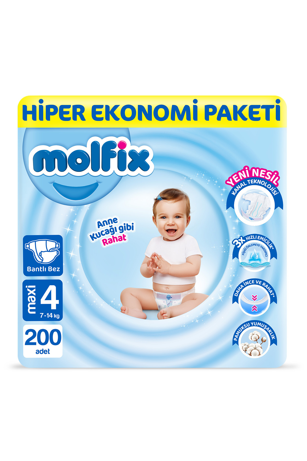 Molfix Bebek Bezi 4 Beden Maxi Hiper Ekonomi Paketi 200 Adet