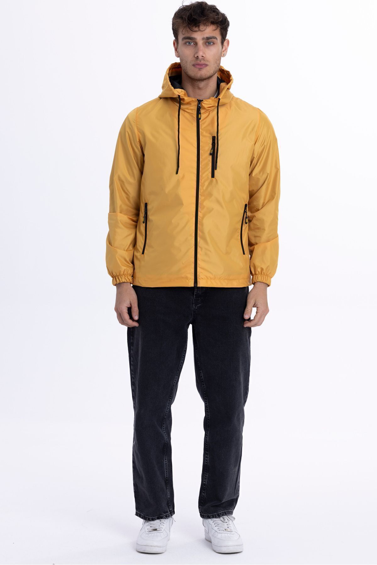 D1fference  Erkek Kapüşonlu Su ve Rüzgar Geçirmez Cepli İçi Astarlı Ultra Hafif Mevsimlik Yağmurluk - Görsel 2