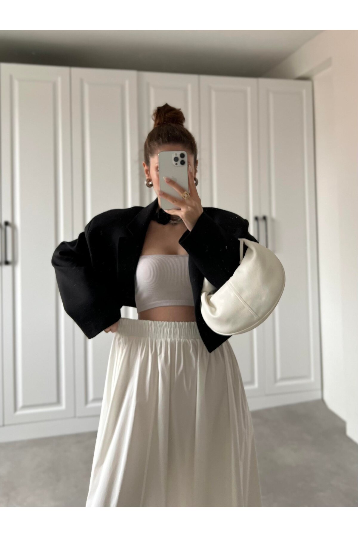 Gülmude  Uzun Beli Lastikli Etek Fleto Cepli İç Göstermez Poplin Kumaş Mevsimlik Etek (90CM) - Görsel 2