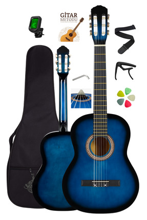 Campbell CE-55BL Klasik Gitar 4/4 Tam Boy Mavi – Sap Ayarlı Full Set