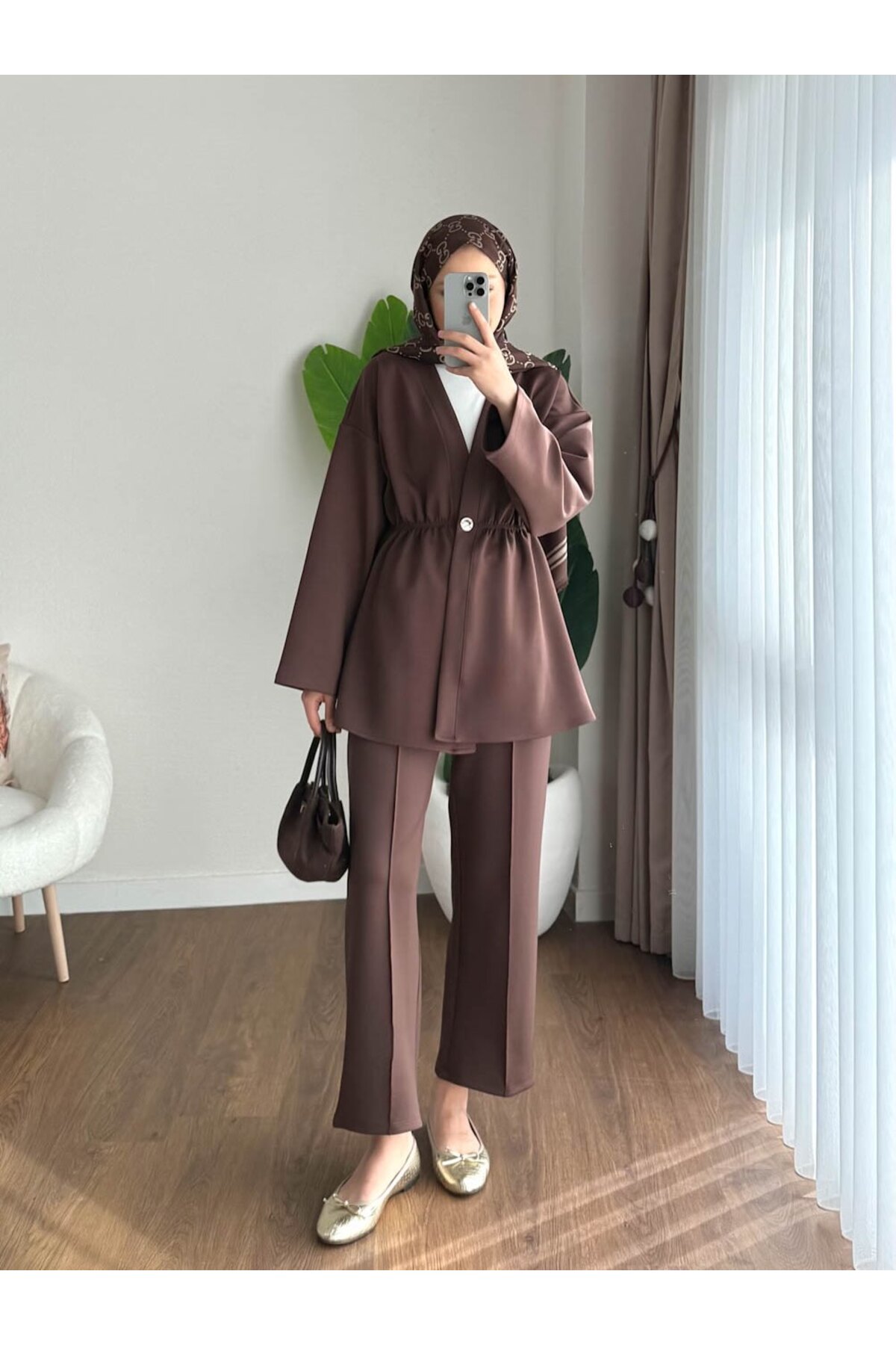 SUWWE  Merlin Tesettür Alt-Üst İkili Kahve Takım - Görsel 2