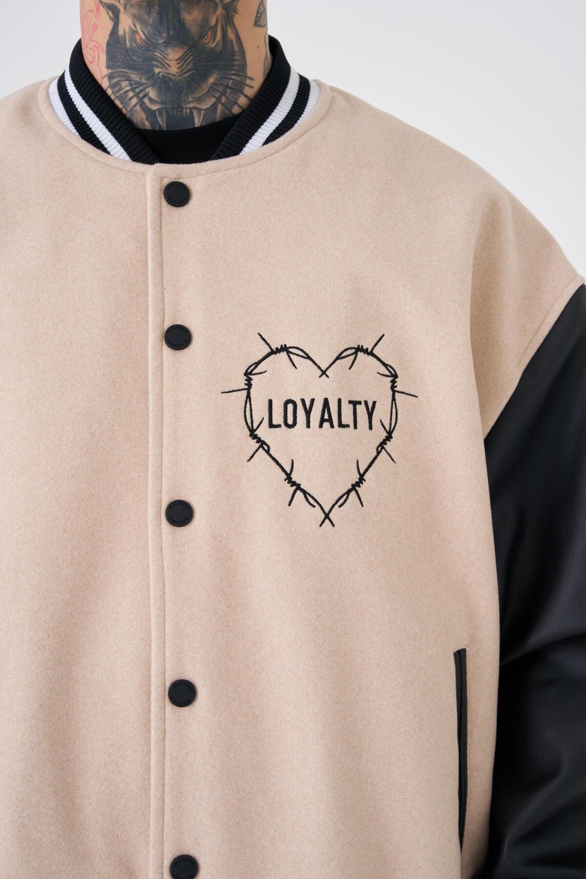 Machinist Erkek Hell Fire Club Oversize Bomber Ceket Bej görsel 5