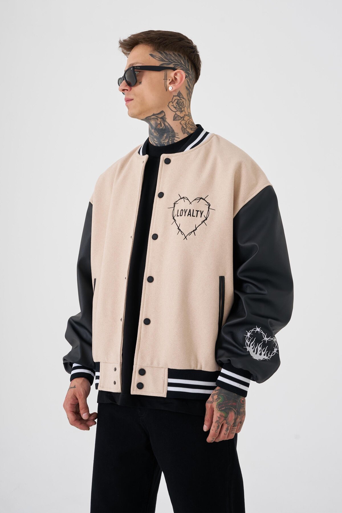 Machinist Erkek Hell Fire Club Oversize Bomber Ceket Bej görsel 2