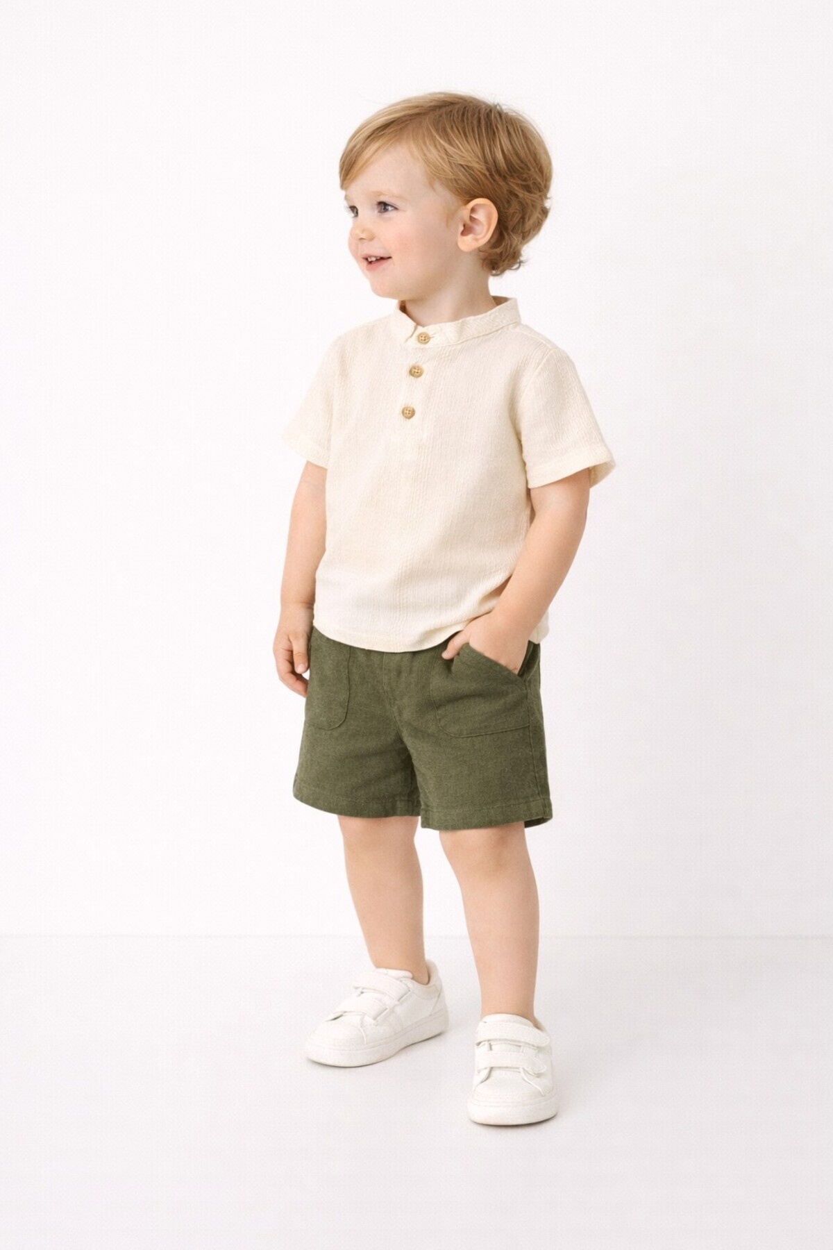 Chicsy Baby Tarz Gömlek Çizgi Desenli Belden Ayarlanabilir Kısa Kollu Şortlu 2'li Takım Çocuk ve Bebek Giyim Öze fotoğrafı 2 (önizleme)