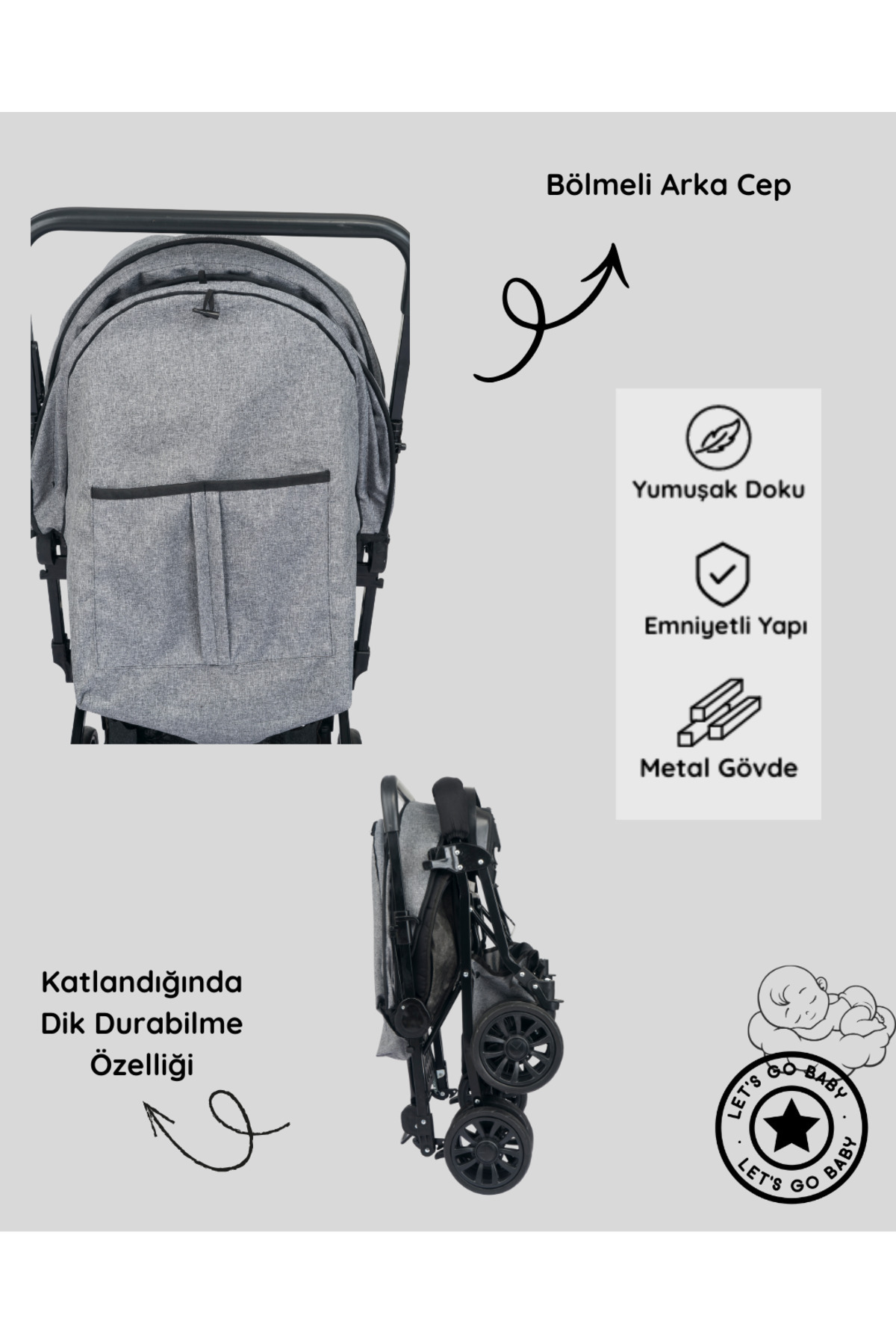 LETS GO BABY Çift Yönlü Tam Kapanır Tente Bebek Arabası Katlanabilir Dayanıklı Bebek Puset (KAHVERENGİ) fotoğrafı 3 (önizleme)