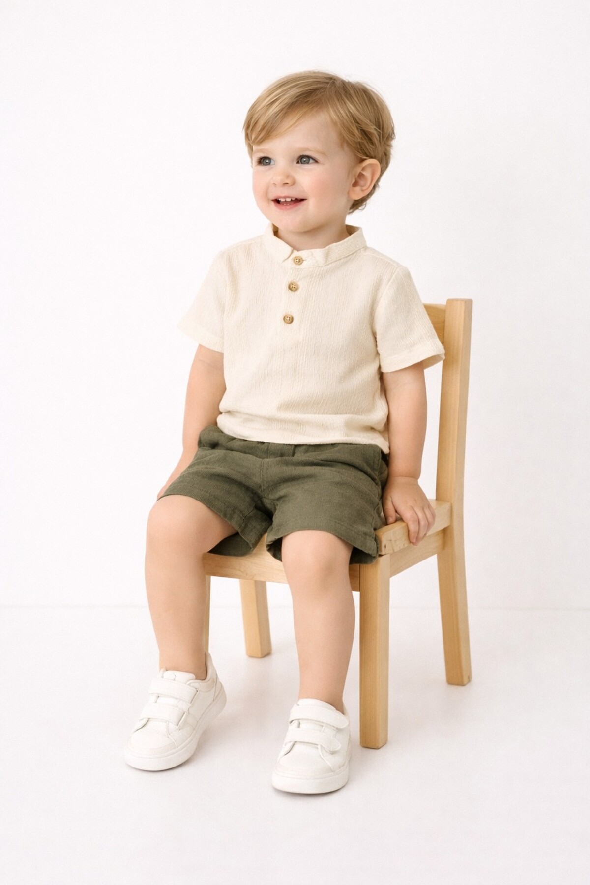 Chicsy Baby Tarz Gömlek Çizgi Desenli Belden Ayarlanabilir Kısa Kollu Şortlu 2'li Takım Çocuk ve Bebek Giyim Öze fotoğrafı 3 (önizleme)