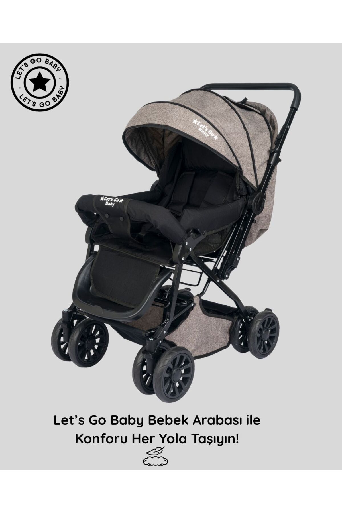 LETS GO BABY Çift Yönlü Tam Kapanır Tente Bebek Arabası Katlanabilir Dayanıklı Bebek Puset (KAHVERENGİ)