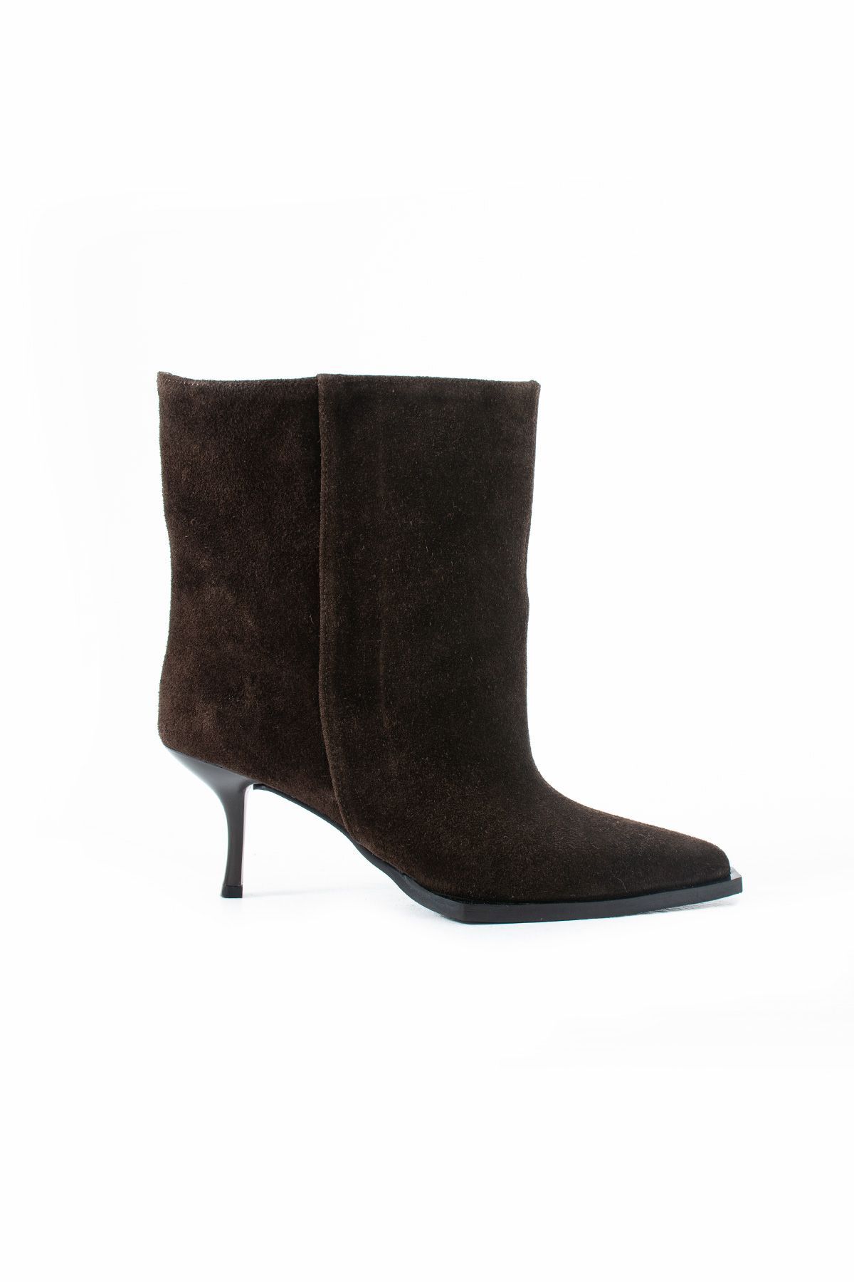 Acıkahve Hakiki Süet Deri Sivri Burun Dikişli Kadın Bot