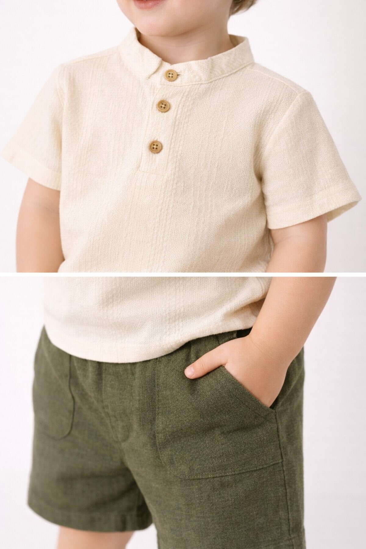 Chicsy Baby Tarz Gömlek Çizgi Desenli Belden Ayarlanabilir Kısa Kollu Şortlu 2'li Takım Çocuk ve Bebek Giyim Öze fotoğrafı 4 (önizleme)