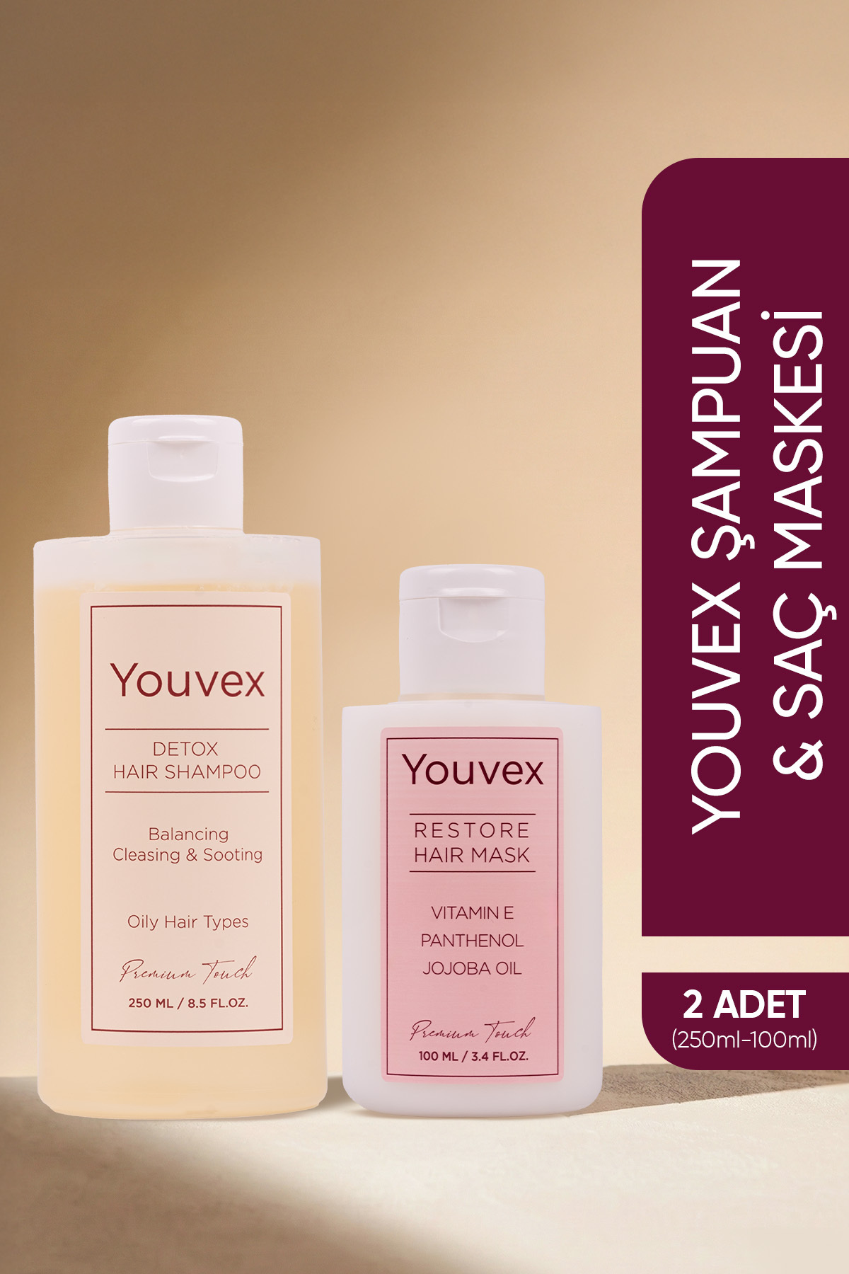 The Youvex Yağlı Saçlar için Detox Bakım Şampuanı 250ml ve Yoğun Bakım Maskesi 100ml Saç Bakım Seti — 8684272194074-M