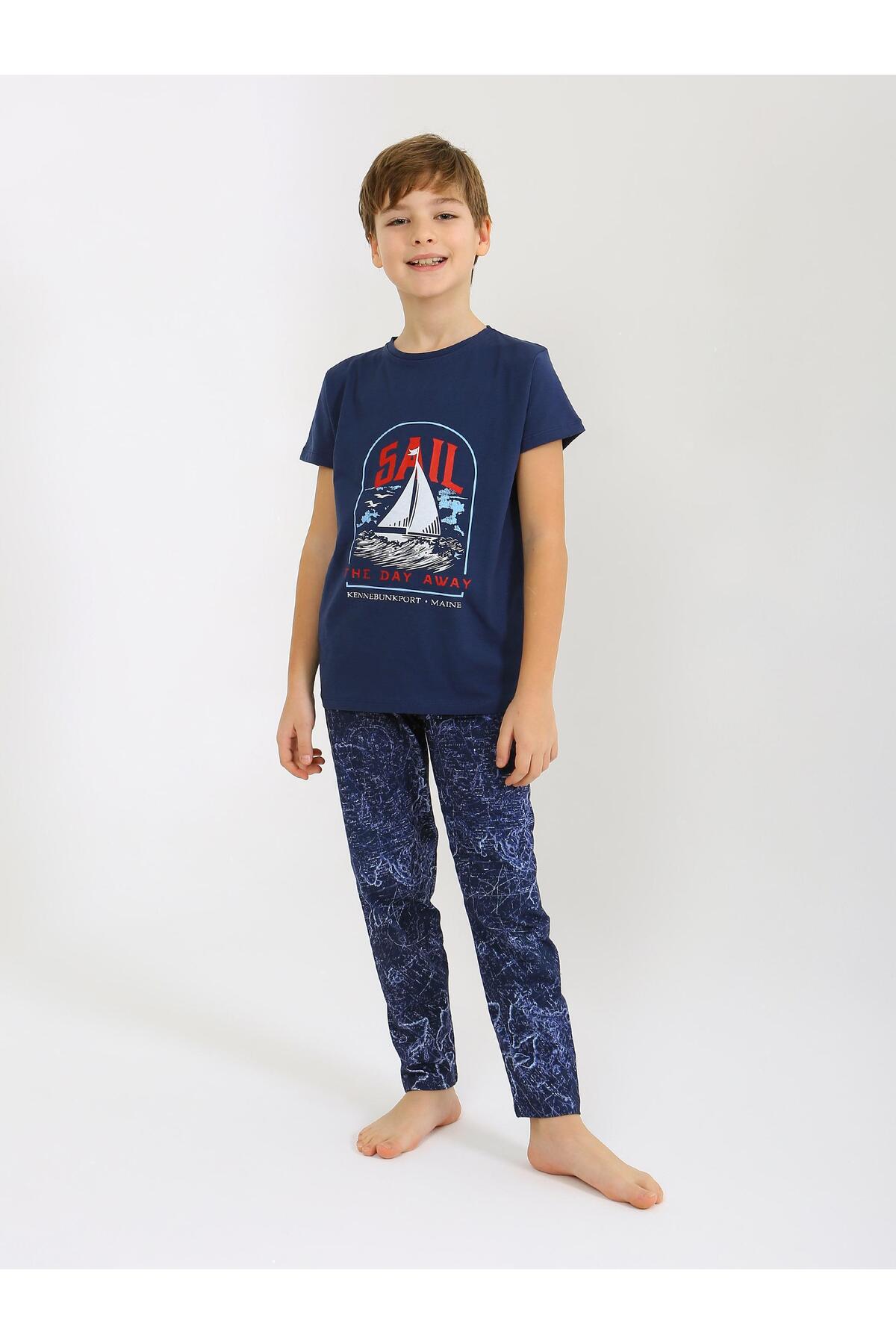 vitmo Erkek Çocuk Kısa Kollu %100 Pamuklu Pijama Takımı Sail fotoğrafı 3 (önizleme)