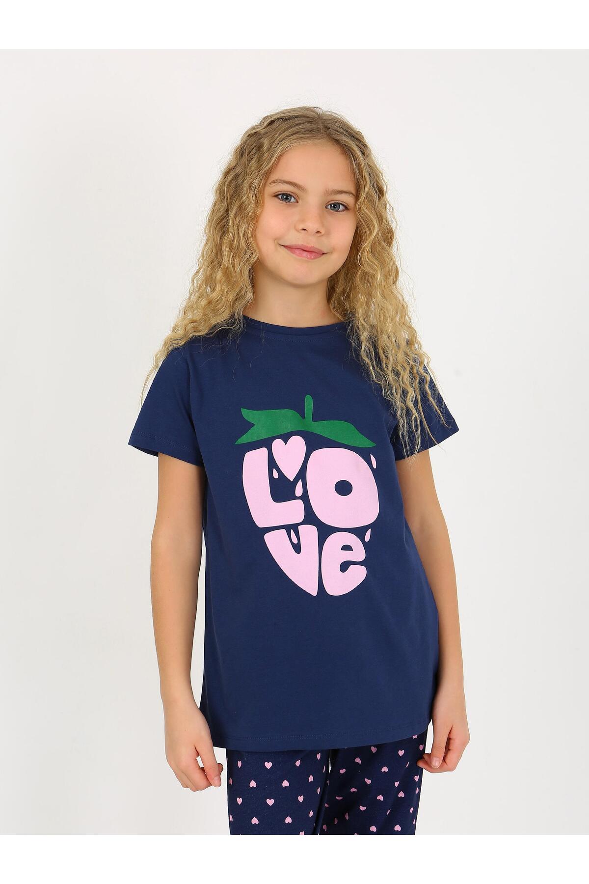 vitmo Kız Çocuk Kısa Kollu %100 Pamuklu Pijama Takımı Cute Love fotoğrafı 4 (önizleme)