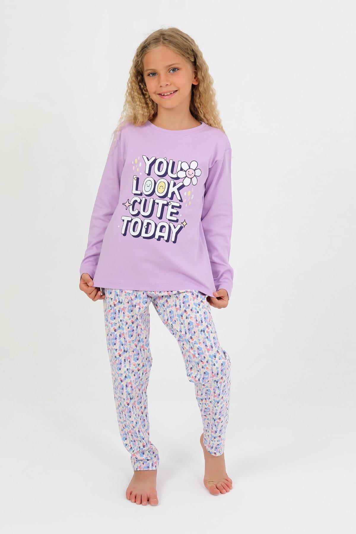 vitmo Kız Çocuk Uzun Kollu %100 Pamuk Pijama Takımı Look Cute fotoğrafı 3 (önizleme)