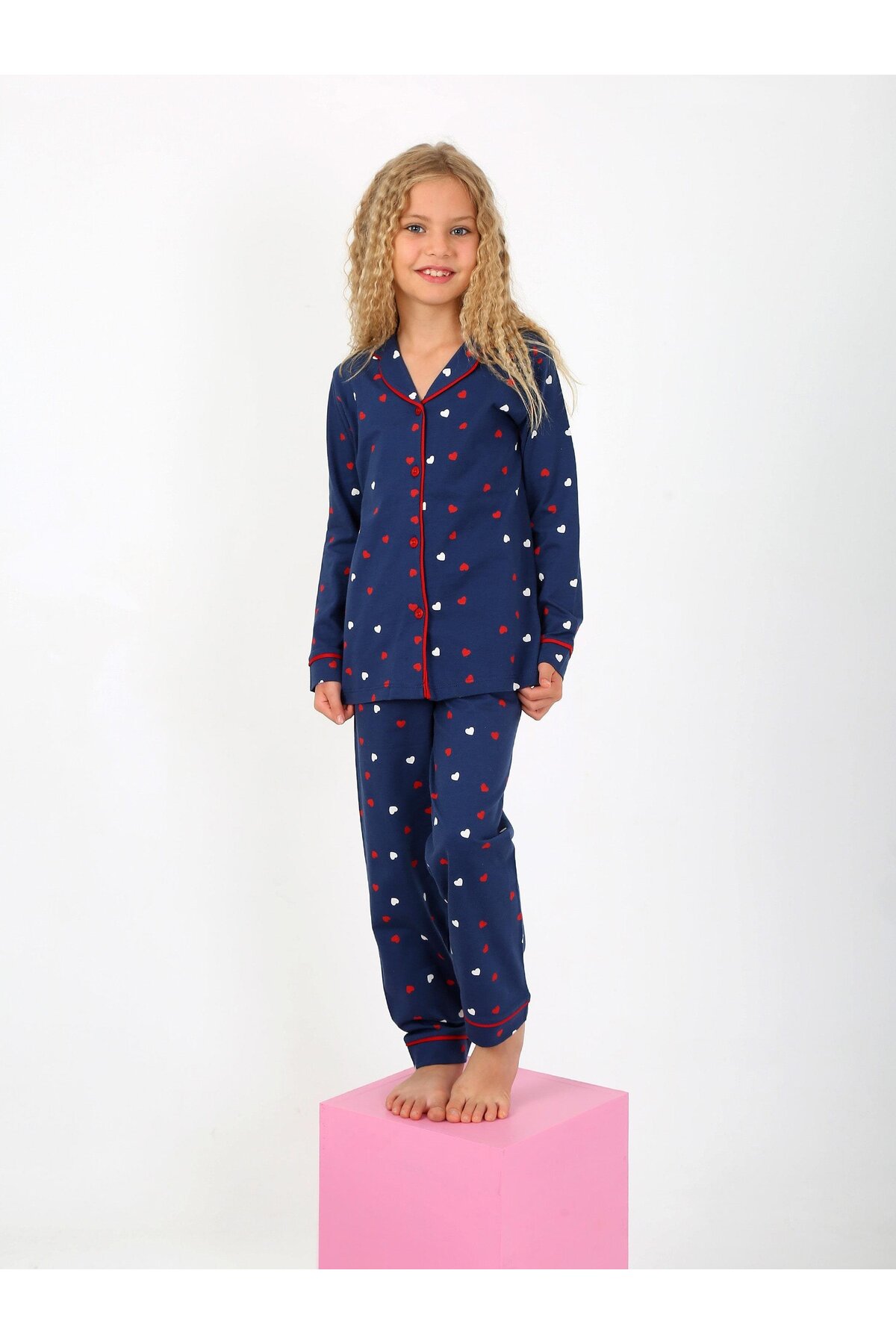 vitmo Kız Çocuk Uzun Kollu %100 Pamuklu Düğmeli Pijama Takımı Lovely fotoğrafı 3 (önizleme)