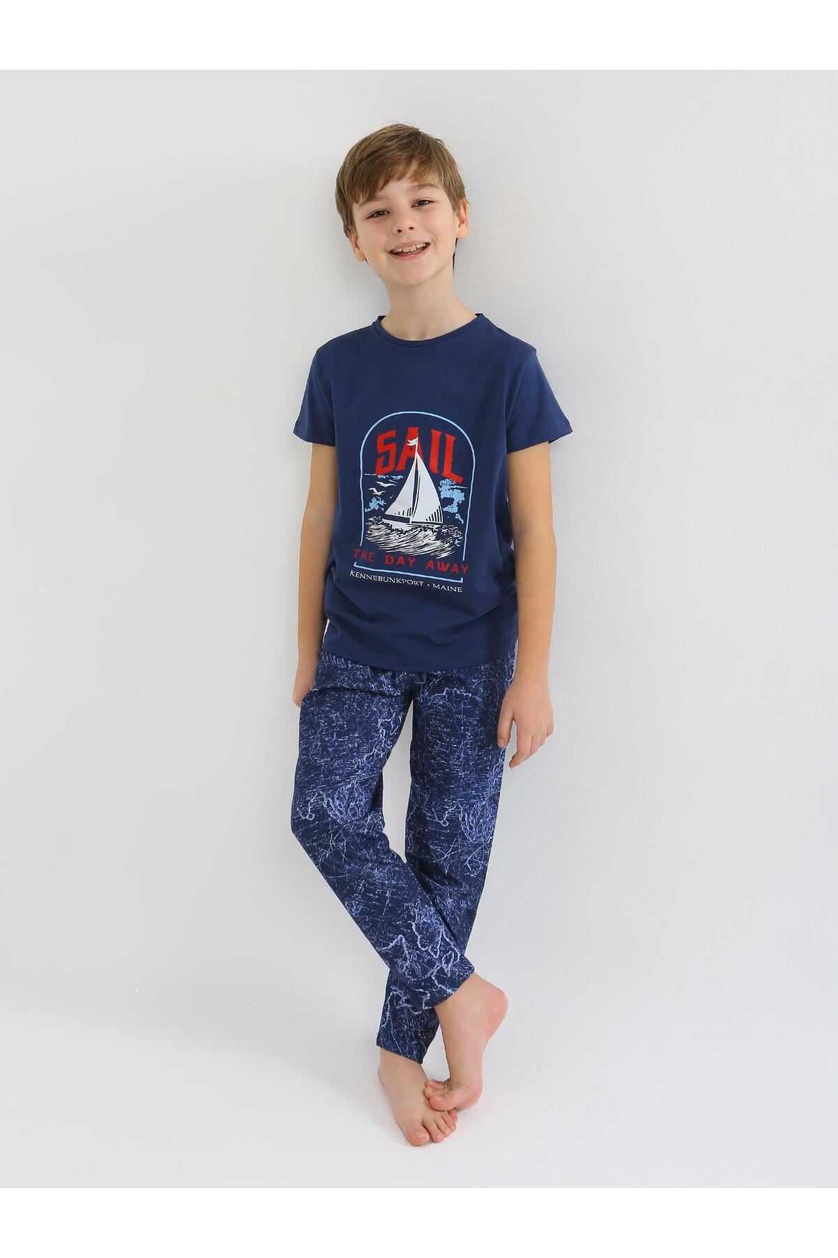 vitmo Erkek Çocuk Kısa Kollu %100 Pamuklu Pijama Takımı Sail fotoğrafı 6 (önizleme)