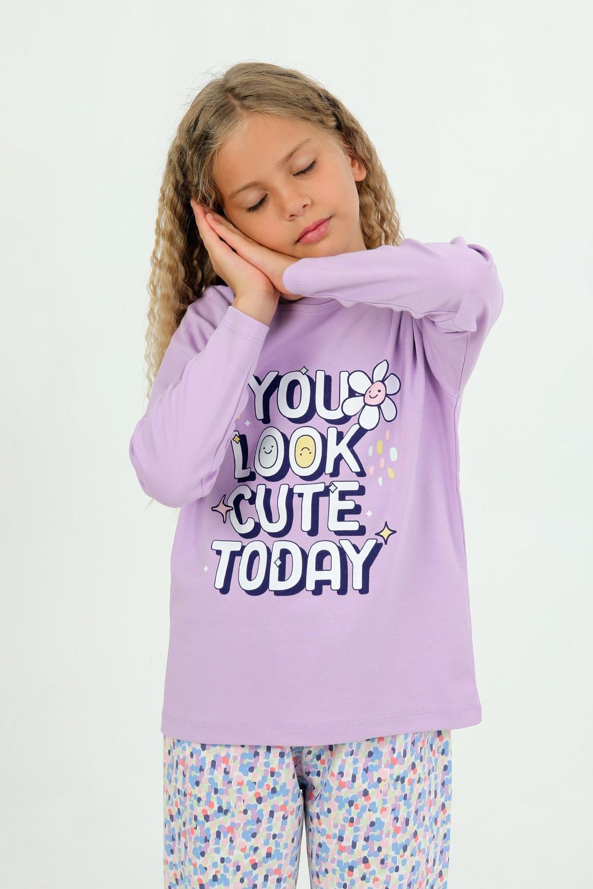 vitmo Kız Çocuk Uzun Kollu %100 Pamuk Pijama Takımı Look Cute fotoğrafı 6 (önizleme)