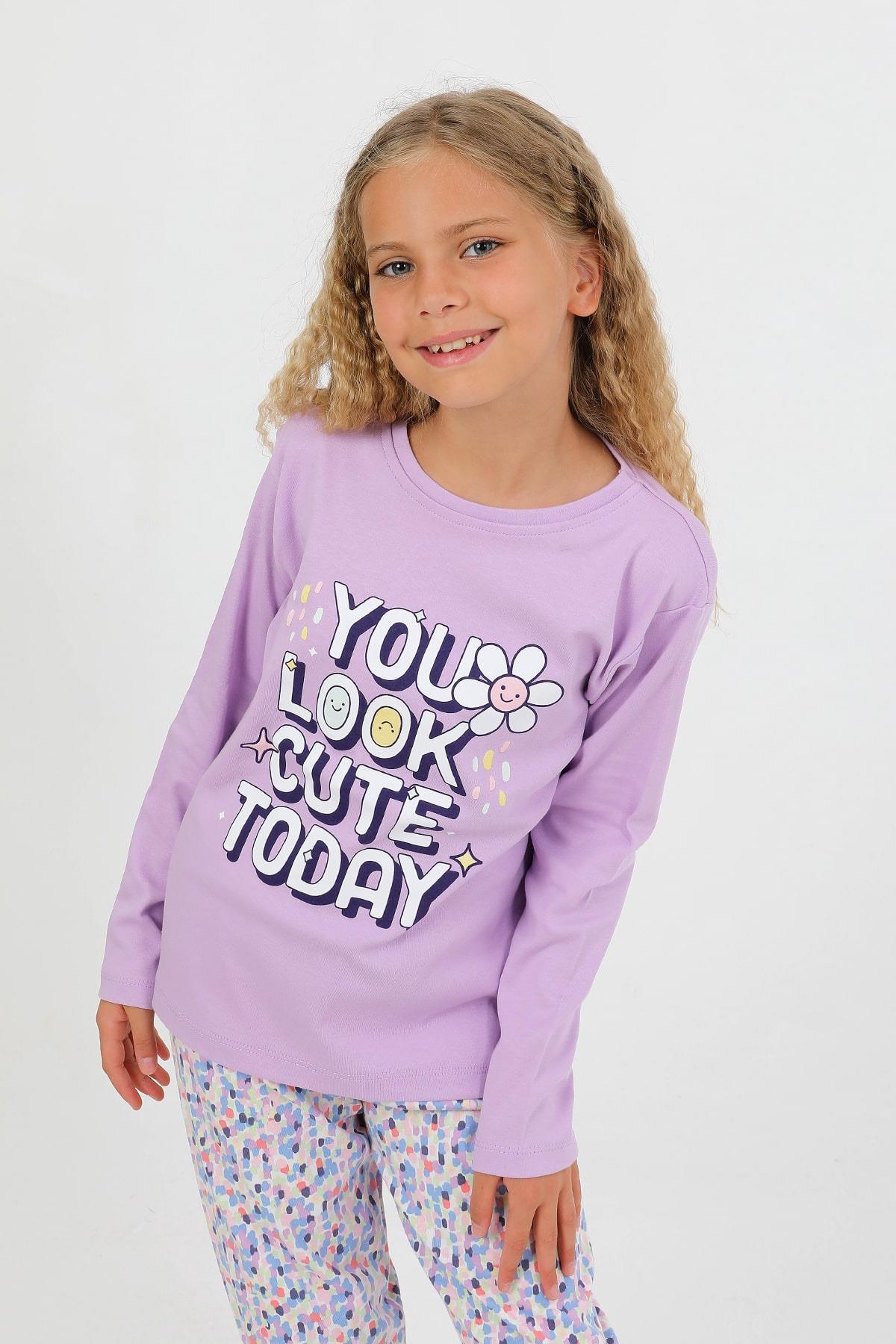 vitmo Kız Çocuk Uzun Kollu %100 Pamuk Pijama Takımı Look Cute fotoğrafı 2 (önizleme)