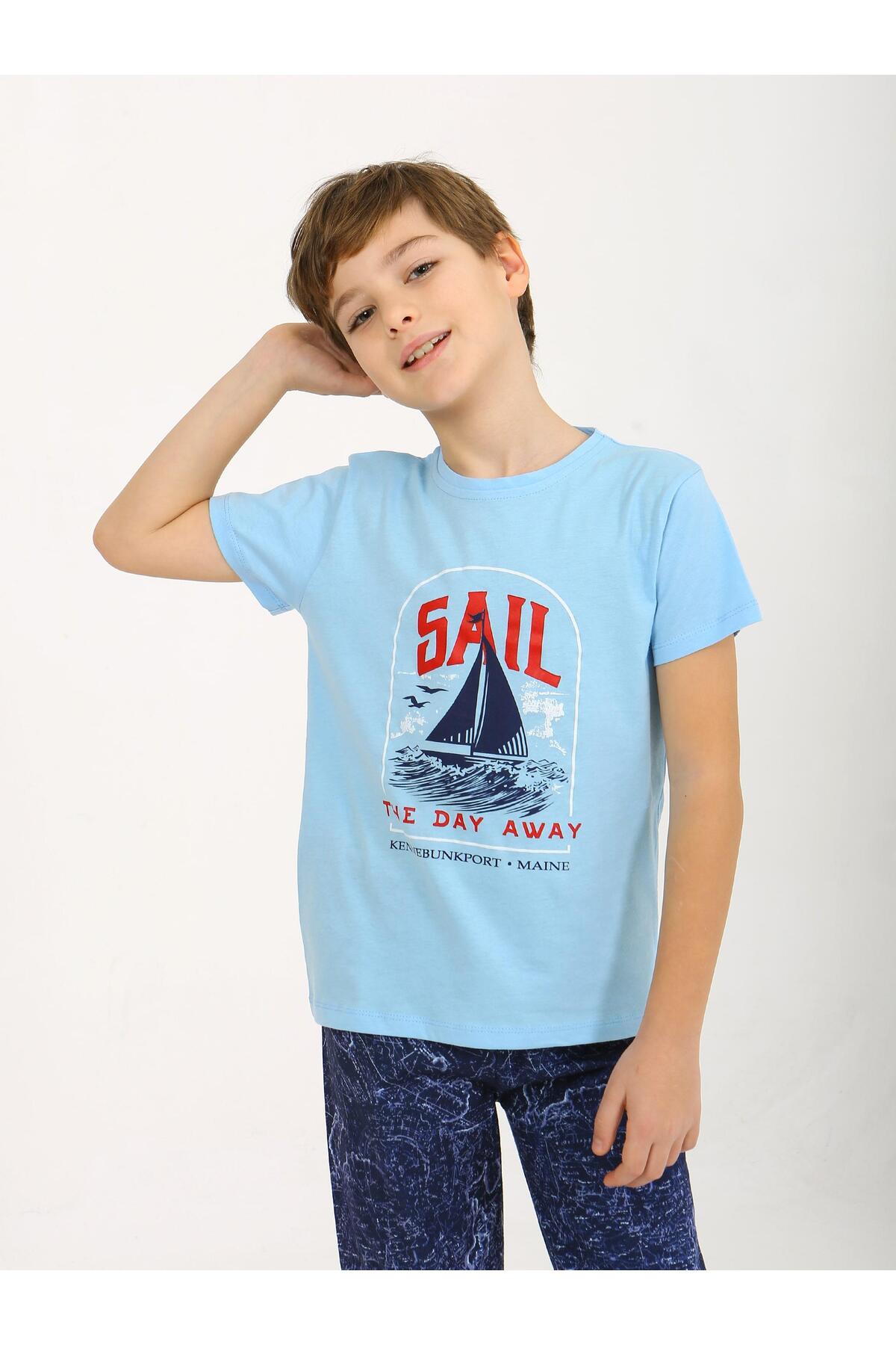 vitmo Erkek Çocuk Kısa Kollu %100 Pamuklu Pijama Takımı Sail fotoğrafı 5 (önizleme)