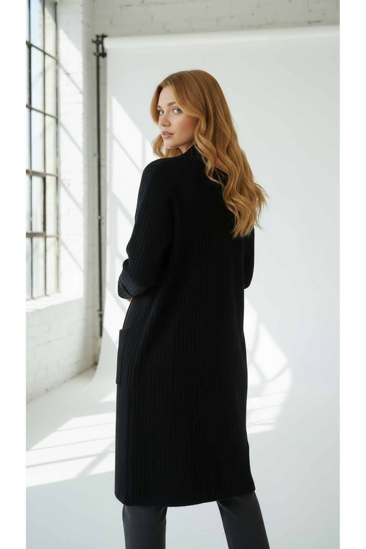 Wearified Kadın Şal Yaka Oversize Uzun Triko Hırka görsel 2