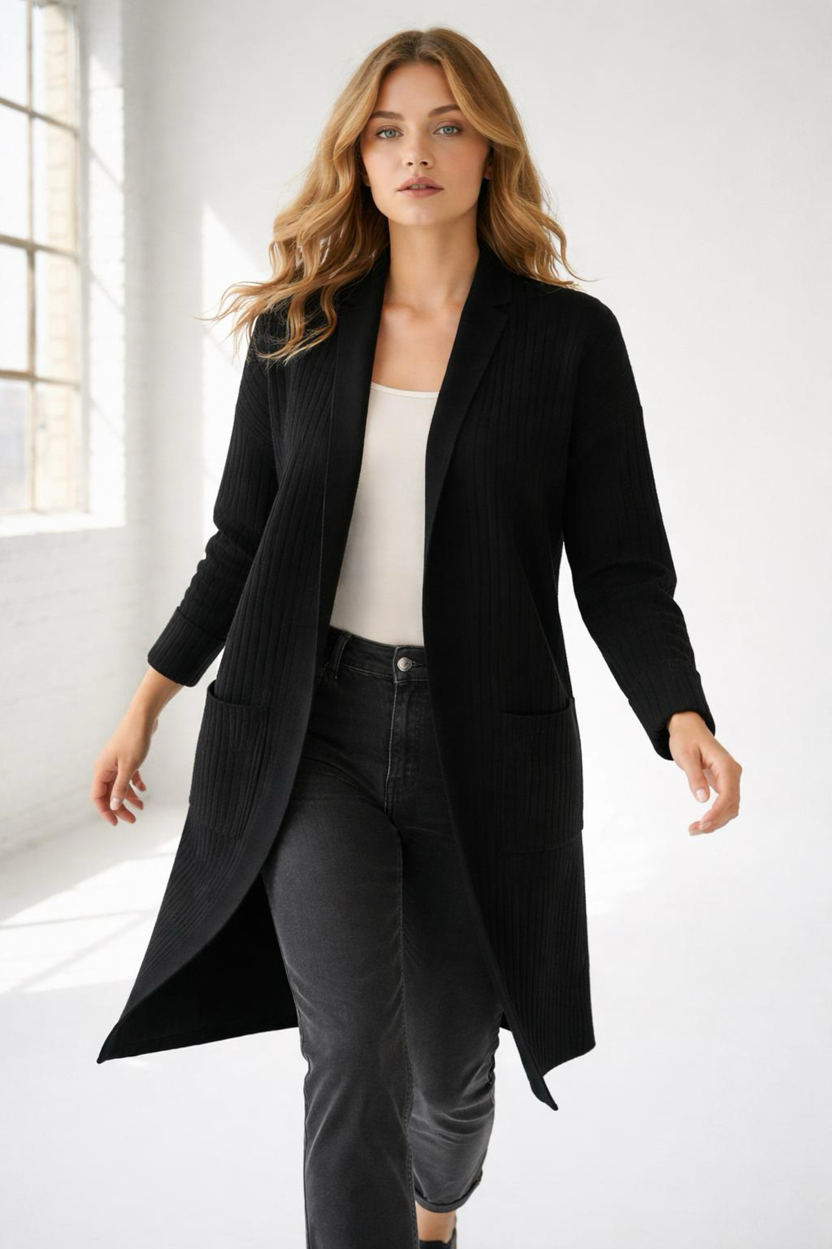 Wearified Kadın Şal Yaka Oversize Uzun Triko Hırka görsel 4