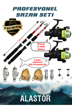 ALASTOR Profosyonel 2'li Sazan Olta Takımı 2 Adet Kamış 2 Adet Makine Sazan O...