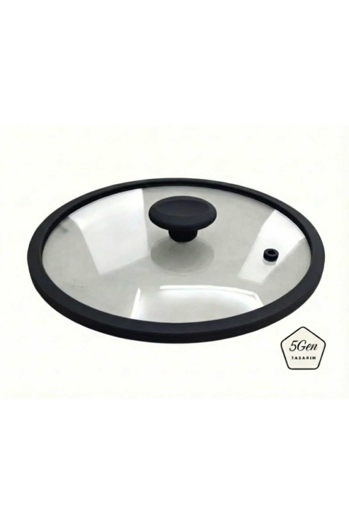 24 cm Black Silicone Edge Glass Cooking Pot Lid (Flat Glass)