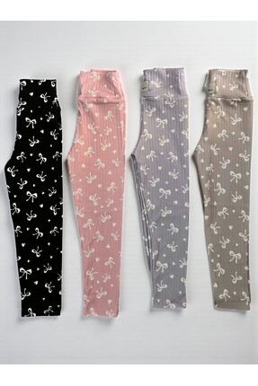 Patriko KIZ ÇOCUK KURDELE DESENLİ ŞIK İÇİ POLAR KIŞLIK 4'LÜ TAYT SET SİYAH-MO...