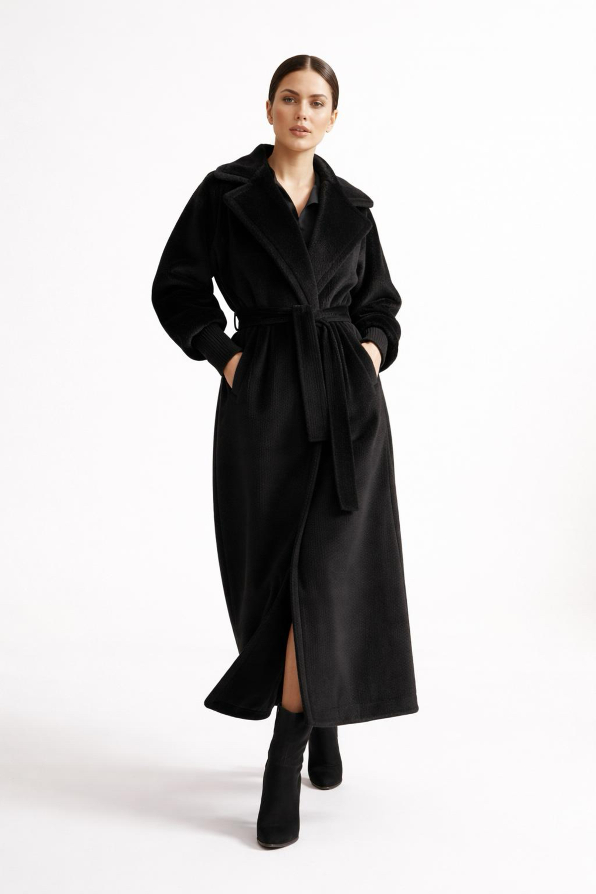 LİBREPRİVE  Siyah Tay Tüyü Uzun Kaban Şık Zarif Palto Oversize Kaban - Görsel 5