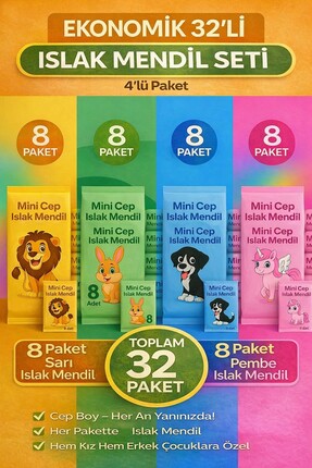 ANI OFİS KIRTASİYE A K Mini Cep Islak Mendil 32’li Ekonomik Paket | Aloe Vera...