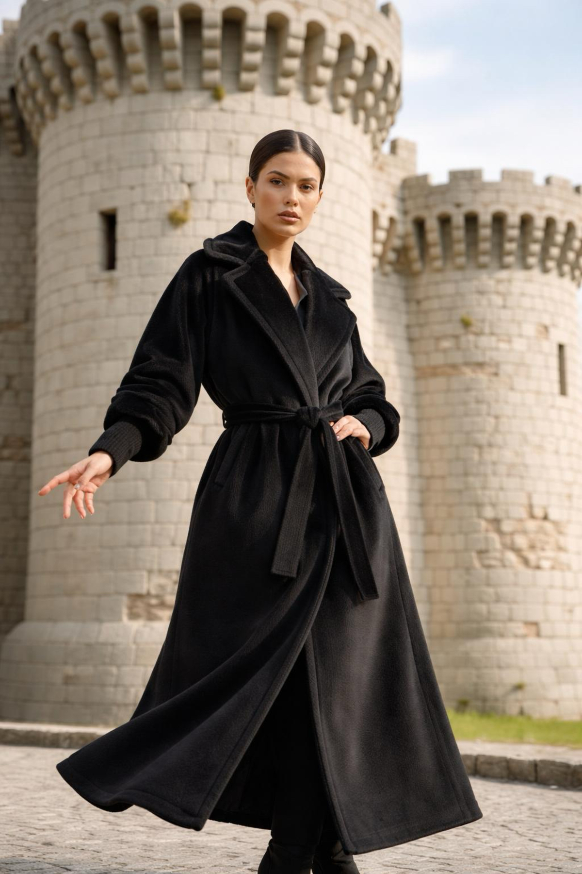 LİBREPRİVE  Siyah Tay Tüyü Uzun Kaban Şık Zarif Palto Oversize Kaban - Görsel 3