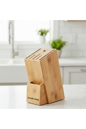 kamptek kamp teknolojisi KampTek Bambu Bıçaklık Standı Mutfak Tezgah Üstü Pro...