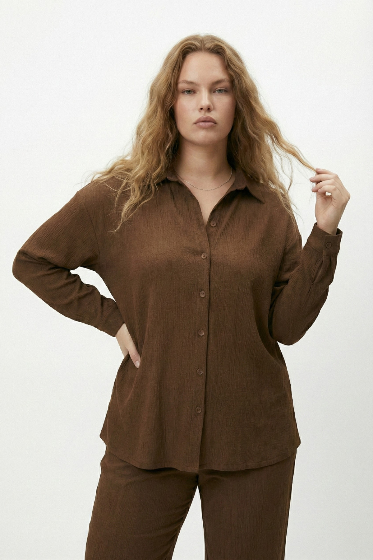 şuranur  Bürümcük Gömlek Yaka Düğmeli Alt Üst Takım Tesettüre Uygun 2XL 6XL - Görsel 4