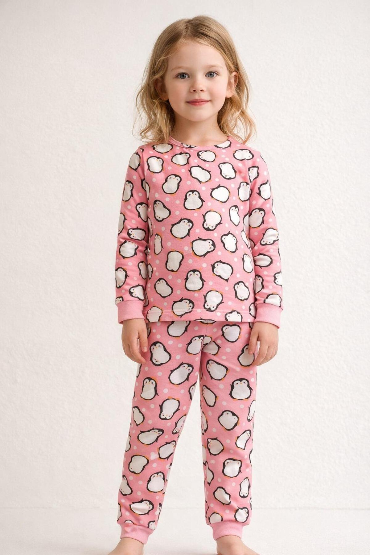 Katia&Bony Çocuk Penguen Baskılı Pijama Takımı Pembe
