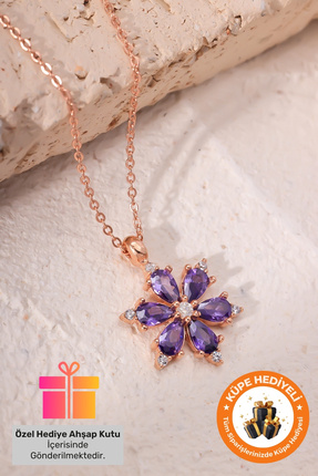 Lucente Jewellery 925 Ayar Hediye Kutulu Mor Lotus Gerçek Ametist Taşlı Rose ...