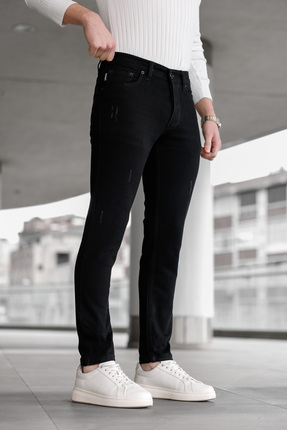 Ser Joven Erkek Siyah Slim Fit Lazerli Likralı Jean Pantolon